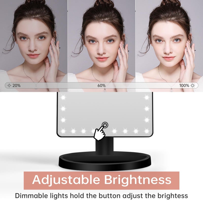FUNTOUCH Large Lighted Makeup Mirror with Lights, Light Up Mirror with Small 10x Magnification for Desk, 360Â°Rotation Touch Screen,Brightness Adjustable Tabletop Cosmetic Vanity Make Up Mirror - Image 2